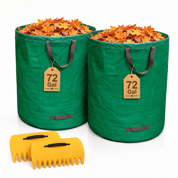 MQHUAYU 2-Pack 72 Gallon Reusable Lawn and Leaf Bags, Heavy Duty Garden Yard Waste Bags with Leaf Grabbers, for Weeds, Grass Clippings, Debris, Pool Waste