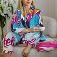 thumbnail image 6 of Honeii Tropical Flamingo Summer Print Women's Pajama Sets Long Sleeve Button Down Sleepwear Nightwear Soft Pjs Lounge Sets 2PCS-Large, 6 of 7