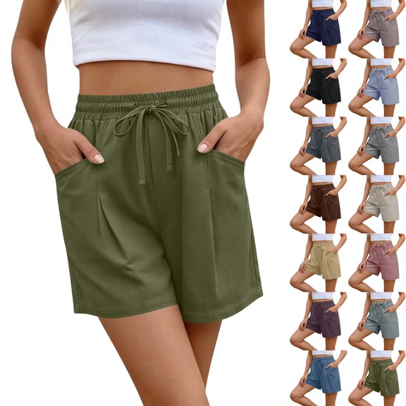 Frostluinai Womens Linen Shorts with Pockets Pantalones Cortos Baggy Wide Leg Lounge Shorts Elastic Waist Summer Short Trousers Dark Blue XXL