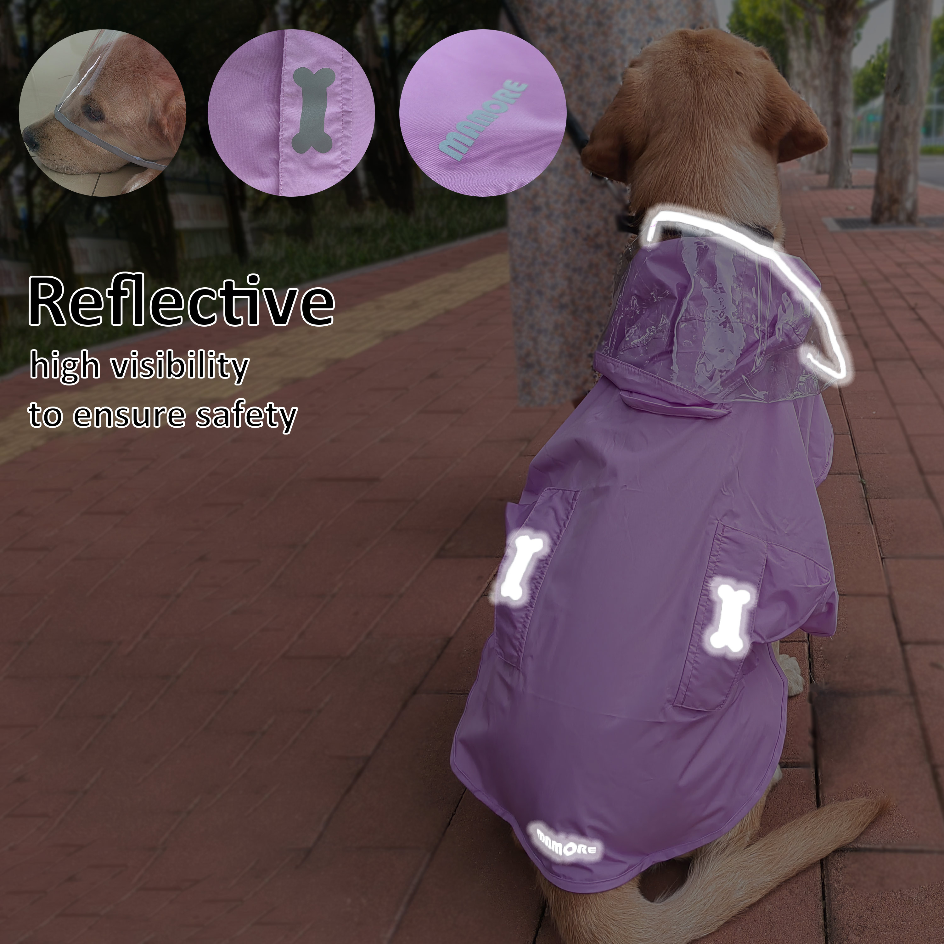 MAMORE Waterproof Dog Raincoat with Reflective Hood photo 4