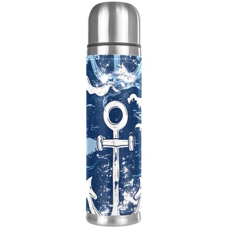 

HOHODIY Stainless Steel Vacuum Thermos Bottle Painted Insulated Bottle 18 oz Leak Proof Water Bottle for Keeping Liquids Hot or Cold for Up to 24 Hours Sea Anchors Waves