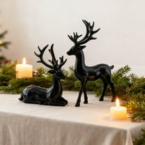Christmas Deer Figurine Set of 2, Holiday Deer Ornaments for Mantel Decor, Festive Christmas Decorations for Home, Santa's Reindeer Inspired Decor for Tabletop Shelf Display