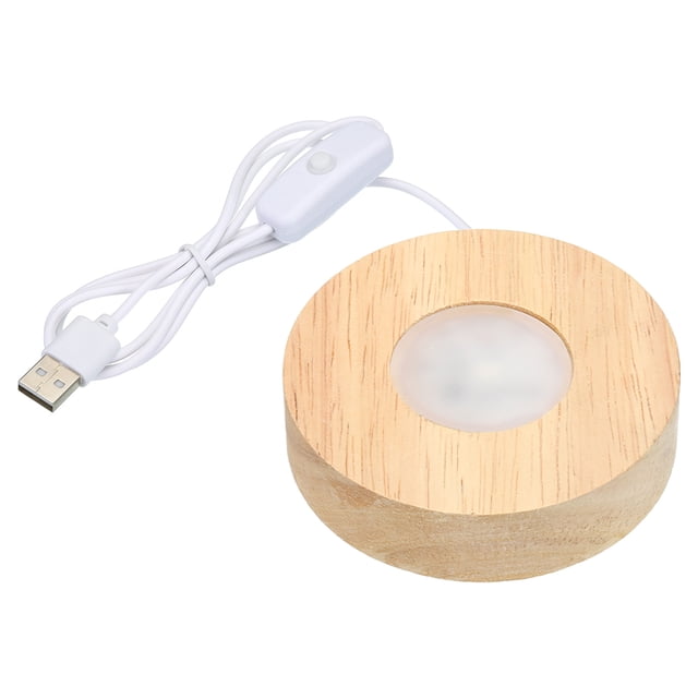 Unique Bargains 3.1' Wooden LED Light Base Light Display Base Stand for 3D Crystal Glass Aroma Stone, Warm White Light
