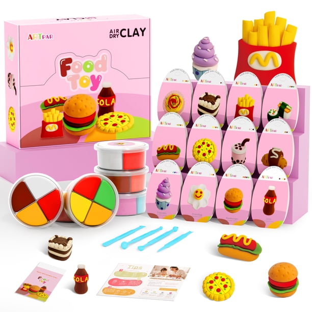 Kit de Arcilla ARTPAR para Secado al Aire para Niños de 3+ Años con 12 Mini Comidas