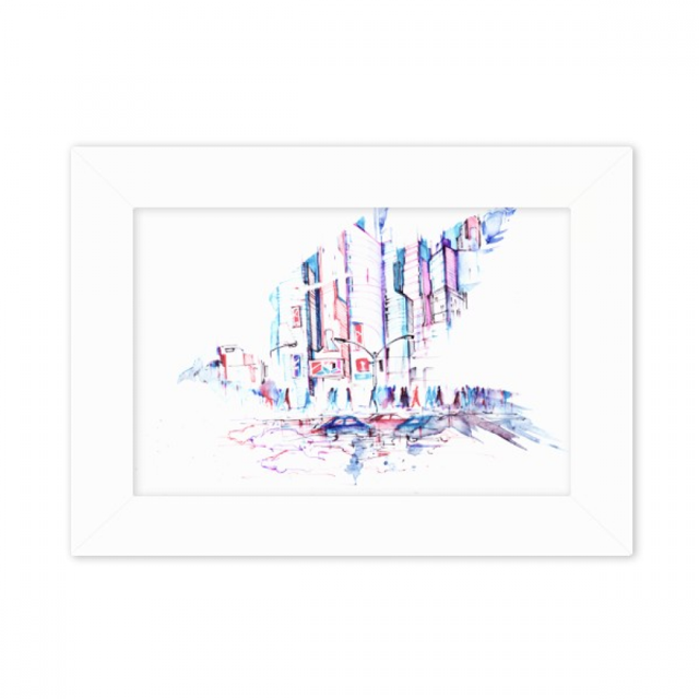 Crowd Cars Skyscraper Watercolor Photo Mount Frame Picture Art Painting Desktop 5x7 inch