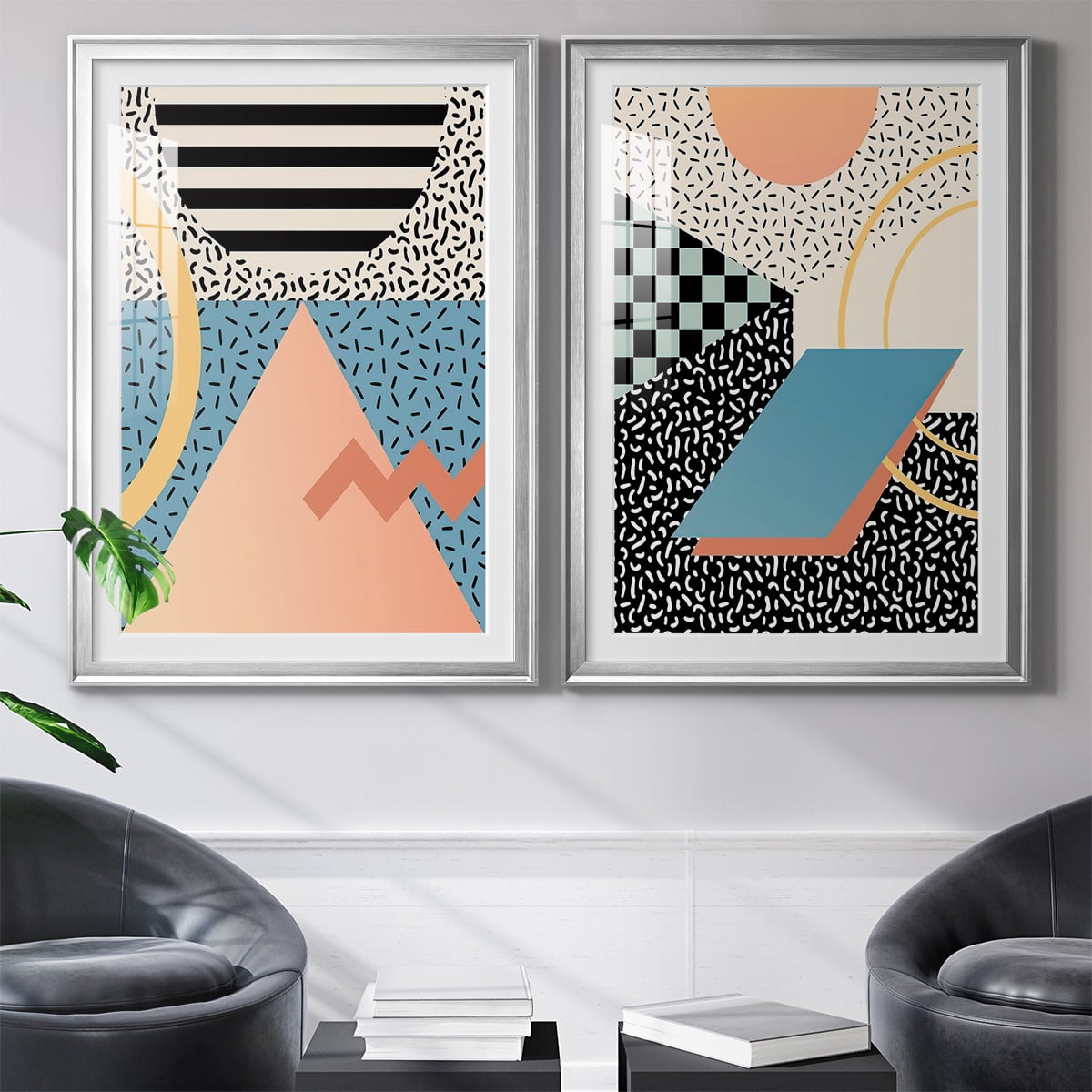 Wexford Home Modern Memphis I Premium Framed Print, 26.5" x 36.5" - Ready to Hang, Silver (Set of 2)