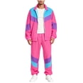 thumbnail image 6 of Men Retro Track Suit Zip Jacket Jogger Pants Throwback Party Daily Outfit Color Block 2-Piece, 6 of 6
