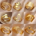 thumbnail image 2 of Anillos abiertos geométricos ahuecados de acero inoxidable para mujer, 48 estilos, Color dorado, regalo de joyería de dedo para niña, envío gratis, 2 of 4