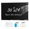 thumbnail image 1 of VEVOR Magnetic Glass Whiteboard, Dry Erase Board 36"x24", Wall-Mounted Large White Glassboard Frameless, with Marker Tray, an Eraser and 2 Markers, Black, 1 of 9