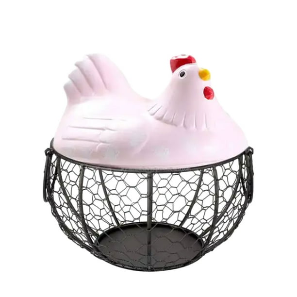 Cateissary Cesta de almacenamiento de cocina multifuncional con forma de pollo, cesta de cerámica para almacenamiento de huevos rosa