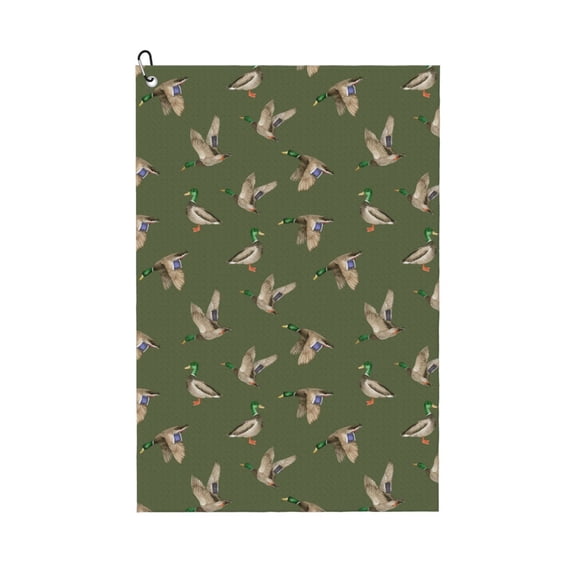 Picia Birds Wild Ducks Microfiber Golf Towel (24" X 16") with Carabiner Clip, Waffle Pattern Hook - Golf Accessories and Gifts, Father's Day, Christmas, Birthday Gift