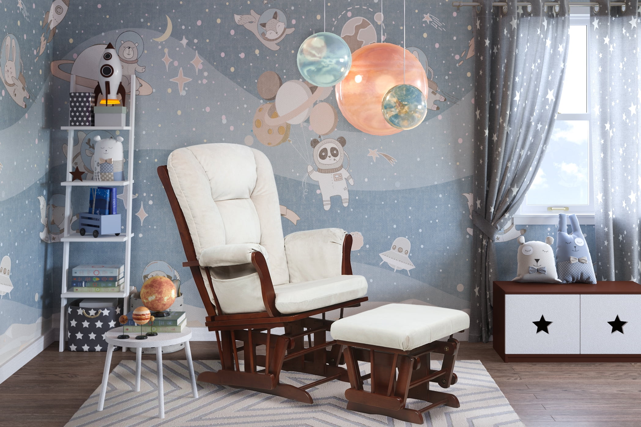 AFG Baby Furniture Glider Rocking Chairs Kids Modern Comfort Hardwood with Ottoman, Espresso/Beige