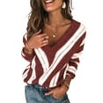 thumbnail image 1 of Kmbangi Femmes Automne Hiver Pulls en Maille Manches Longues V Col Rayé Pull Chaud, 1 of 4