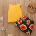 thumbnail image 5 of Mercatoo Baby Girl Overalls 2PC Clothes Set Toddler Baby Girls Sleeveless Letter Vest Tops+Sunflower Printed Shorts Outfits, 5 of 9