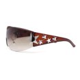 thumbnail image 3 of Rimless Wrap Around Shield Star Shimmer Sparkle Jewel Diva Sunglasses All Brown, 3 of 4