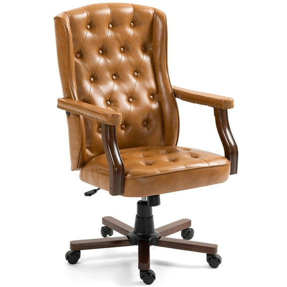 AVAWING Ergonomic Executive Office Chair, Vintage Faux Leather Swivel Work Chair, Brown