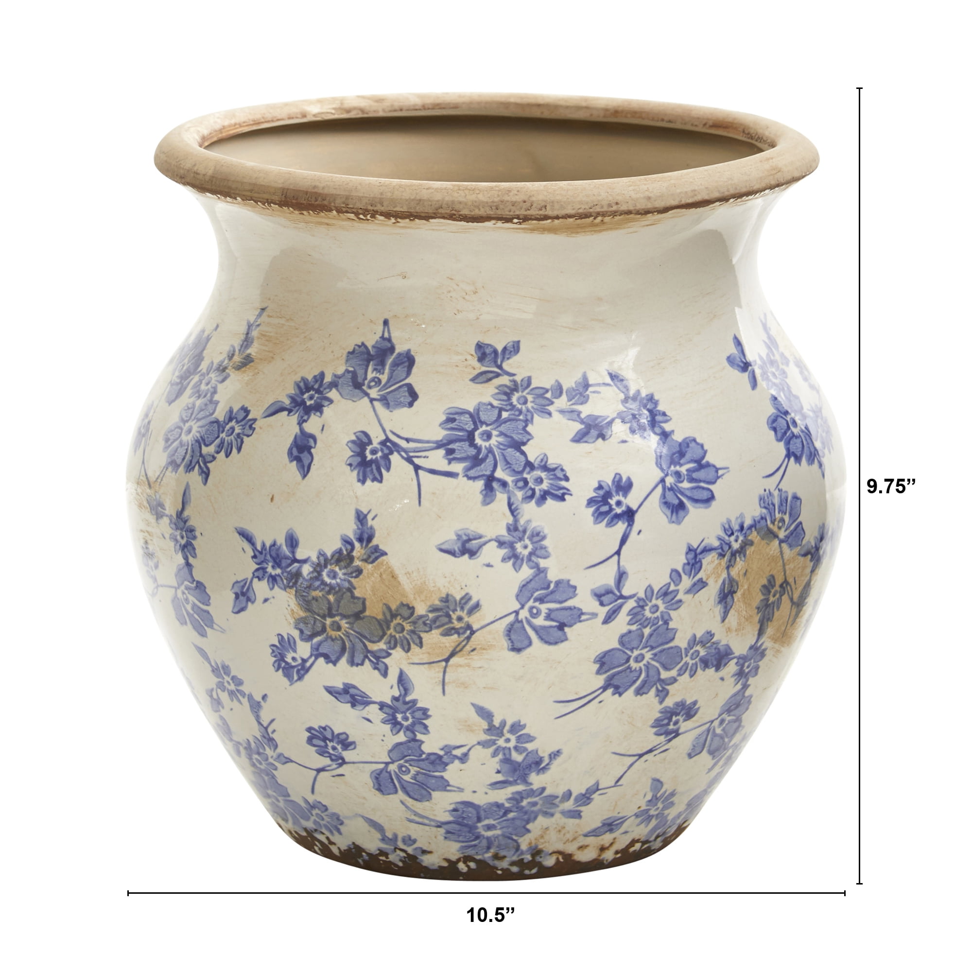 NEW STUNNING BLUE WHITE SCROLL LEAF PRINT TERRACOTTA PEDESTAL Vase ART DECOR 