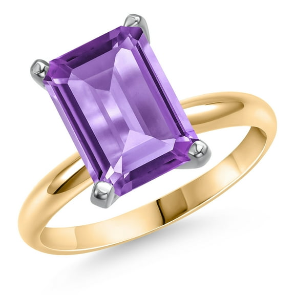 Gem Stone King 14K Two Tone Gold Purple Amethyst Engagement Ring for Women | 4.50 Cttw | Octagon 11X9MM | Gemstone February Birthstone | Size 5