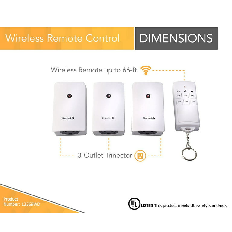 Indoor Wireless Remote Control with 3 Outlets, 3-Pack, White