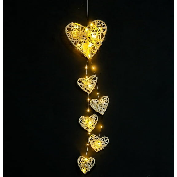 1 Pack LED String Lights, Kvago Rattan Heart Shape Fairy Lights, Battery Operated Indoor Christmas Fairy String Lights Decorative for Bedroom Party Wedding (Warm Light)