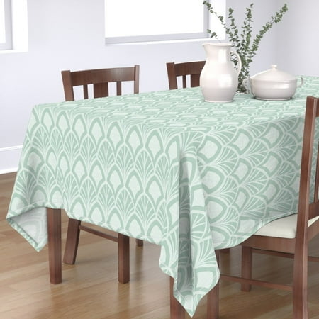 

Cotton Sateen Tablecloth 70 Square - Mint Green Vintage Retro Geometric Art Deco Spring Print Custom Table Linens by Spoonflower