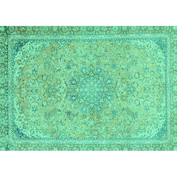 Ahgly Company Machine Washable Indoor Rectangle Abstract Turquoise Blue Modern Area Rugs, 7' x 10'