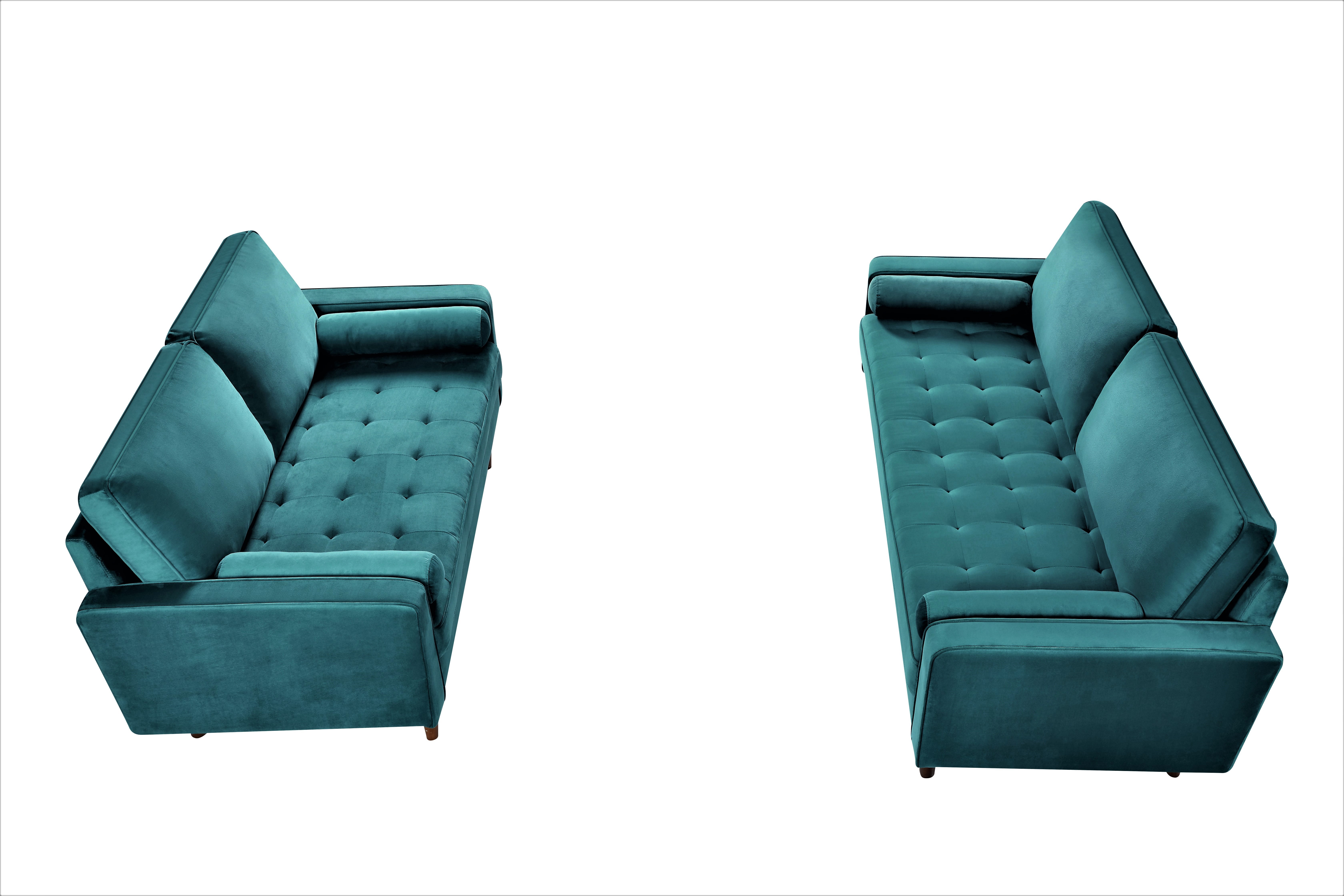 Uspridefurniture Monahan Velvet 2PC Living Room Sets, Sofa Loveseat, Greenish Blue