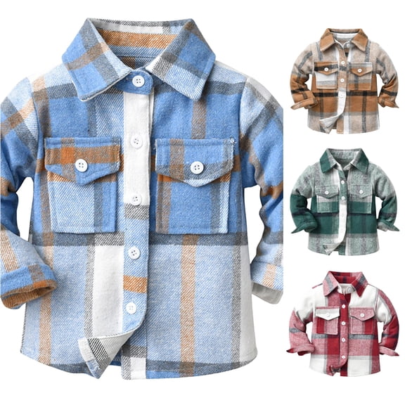 Glisme Boy Fall Coats Kids Baby Autumn Winter Plaid Long Sleeve Cardigan Tops 6-12 Months Blue