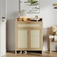 thumbnail image 1 of PIONEERWORKS Rattan Sideboard Storage Cabinet with Doors and Drawer, Buffet Cabinet with Adjustable Shelf and Solid Wood Feet, Shoe Cabinet for Hallway, Entry, Living Room, Brown, 1 of 9