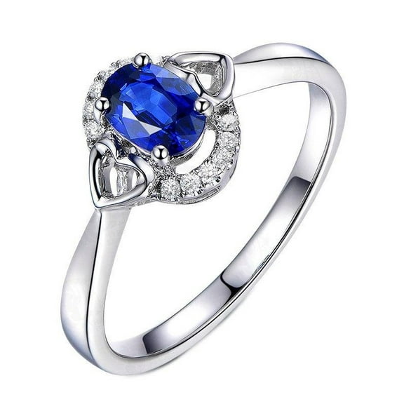 Affordable 1 Carat Sapphire and Diamond Engagement Ring in 14k White Gold affordable Sapphire and diamond engagement ring