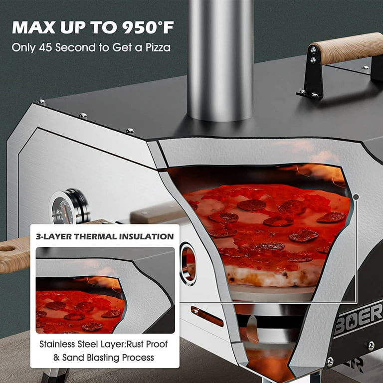 Dual Fuel Wood and Propane Outdoor Pizza Oven with Rotating Stone