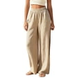thumbnail image 3 of Jaunzuar Beach Pants for Women Straight Leg High Waisted Linen Pants Summer Loose Casual Pants with Pockets L, 3 of 8