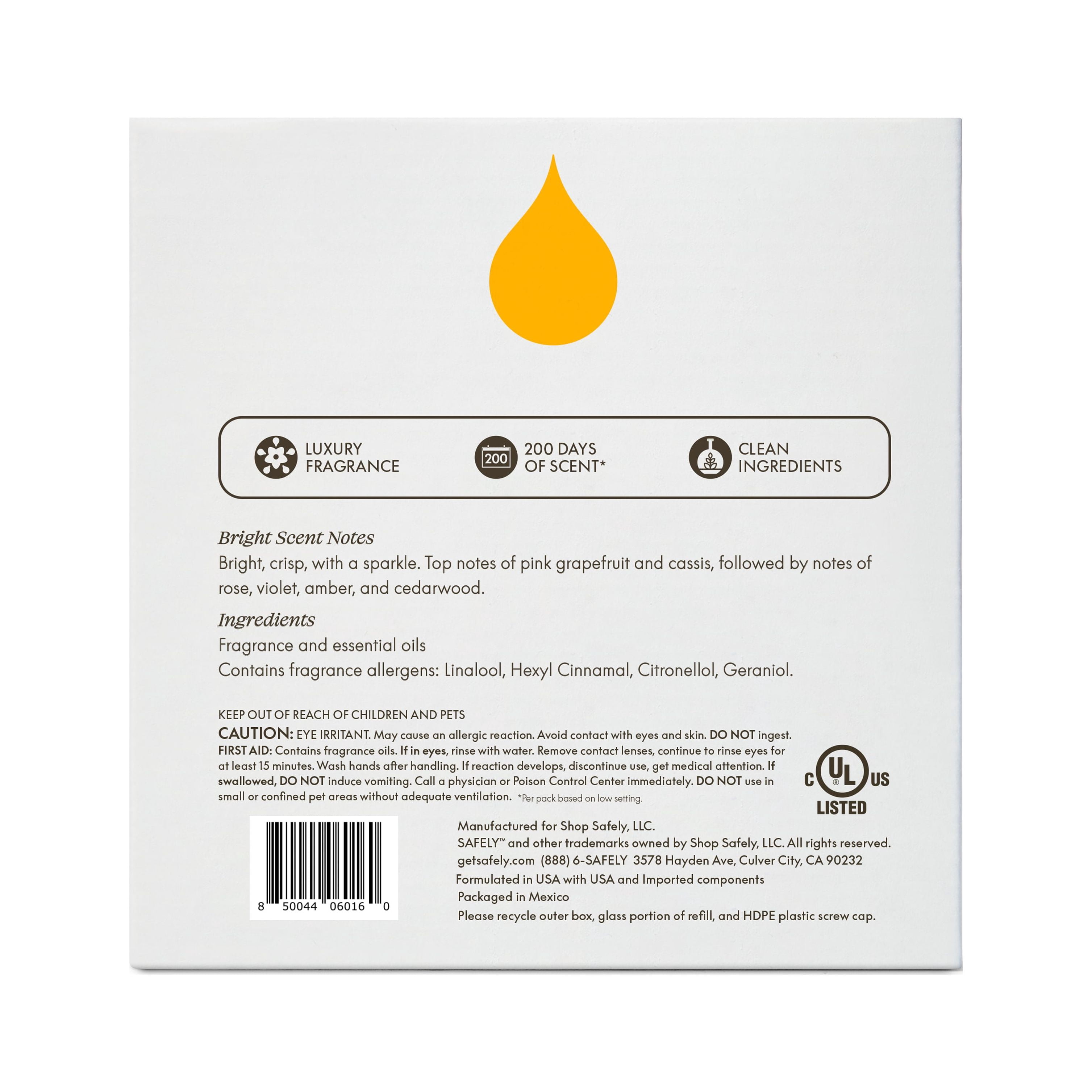 (2 pack) Safely Plug-In Scented Diffuser Refills, Bright Scent, 2 Count, 0.67 fl oz Each