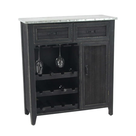 Decmode Traditional 12-Bottle Wood and Iron Wine Cabinet With Suspended Glass Rack, Black