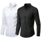 thumbnail image 2 of Camisa blanca de manga larga para hombre, camisa informal de negocios de Color sólido a la moda de estilo coreano, efecto adelgazante negro para hombre, 2 of 5