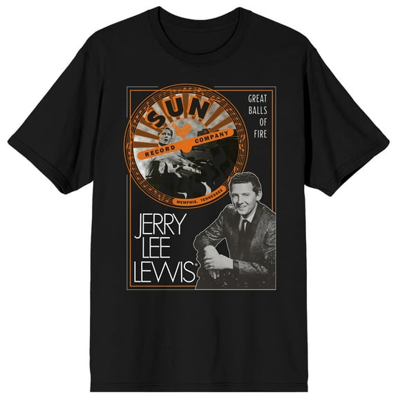 Sun Records Great Balls Of Fire Crew Neck Short Sleeve Men's Black T-shirt-Medium