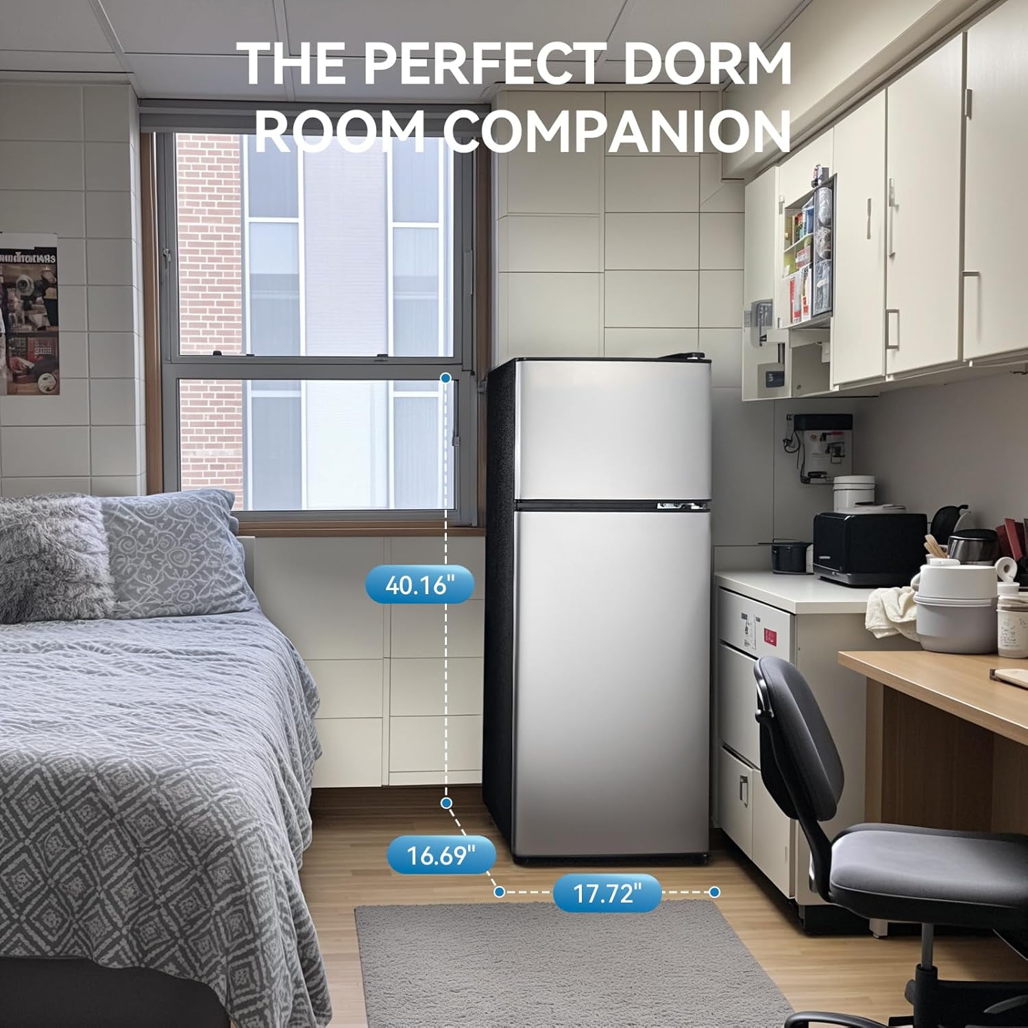 GGTB 3.5 Cu.ft Double Door Refrigerator with Freezer, 6-Level Thermostat, LED Light, Adjustable Shelves for Dorm Bedroom Office Apartment, Silver