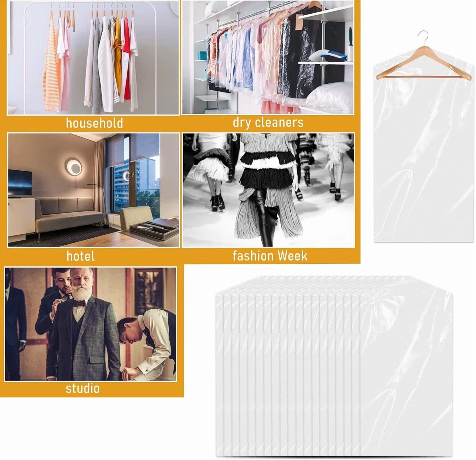 BUTTERFLY- 20 Pack Garment Bags For Hanging Clothes Plastic Garment Bags Clear Clothe Cover