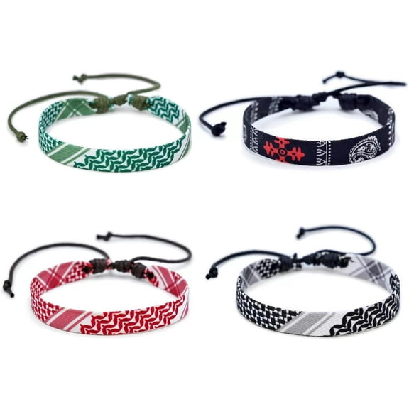 4 Pieces Palestinian Keffiyeh Bracelet for Women Men Handmade Adjustable Woven Fabric Braceletss Jewelry