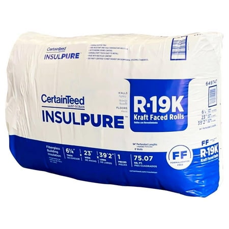 Owens Corning Eco Touch 23 in. W x 470 in. L 19 Kraft Faced Fiberglass Insulation Roll 75.07 - Total Qty: 1