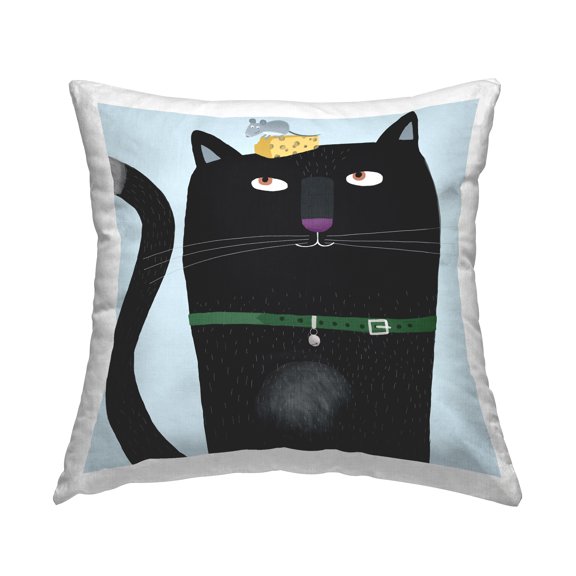 Stupell Industries Funny Cat & Mouse Animal Friends Square Decorative Printed Throw Pillow, 18 x 18,