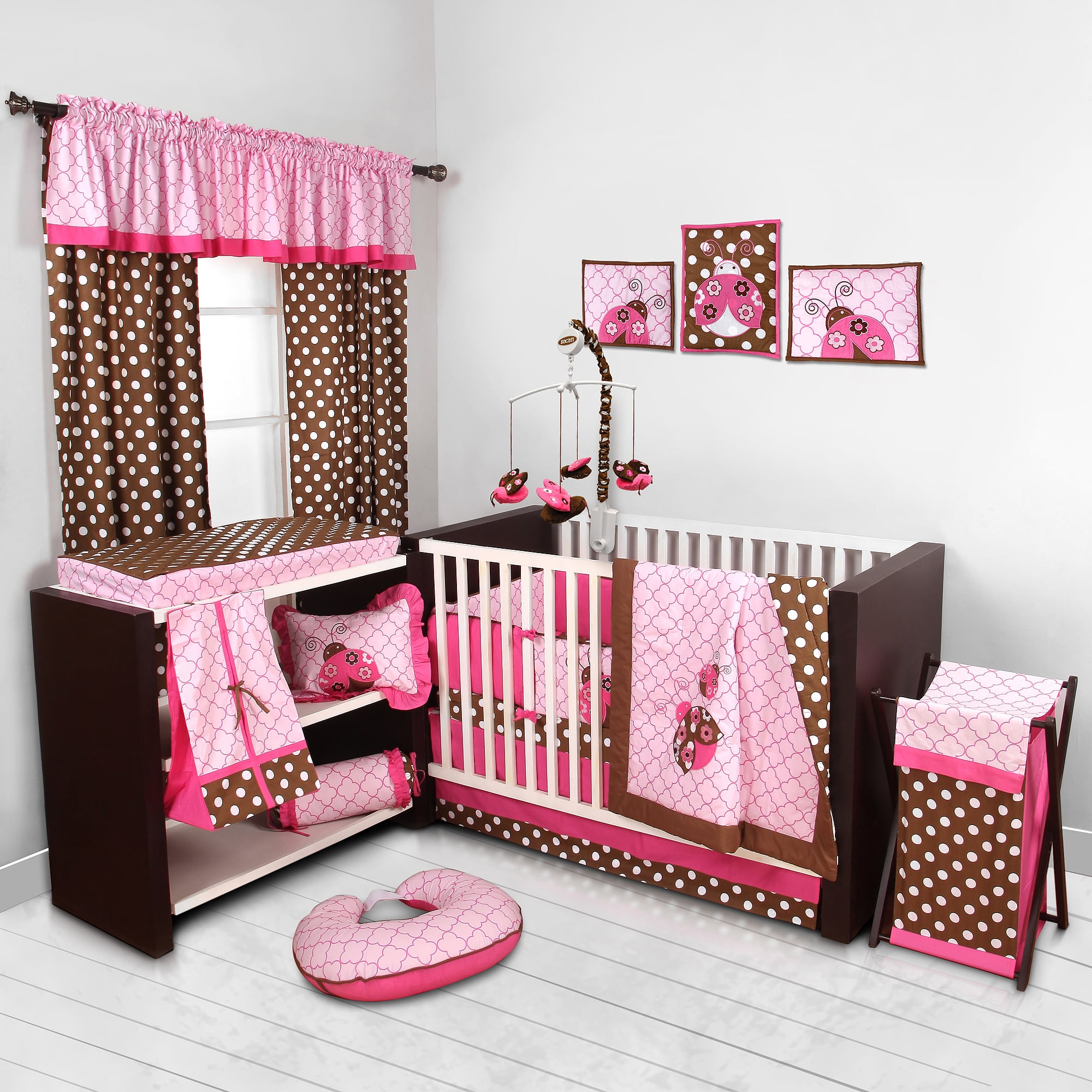 Ladybugs Pink/Chocolate Crib Bedding Collection - Walmart.com