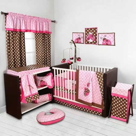 Ladybugs Pink/Chocolate Crib Bedding Collection