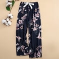 thumbnail image 2 of VNKIDY Womens Floral Print High Waist Drawstring Elastic Waist Wide Leg Pants Loose Fit Lightweight Casual Trousers For Summer Daily Wear Dark Blue One Size, 2 of 3