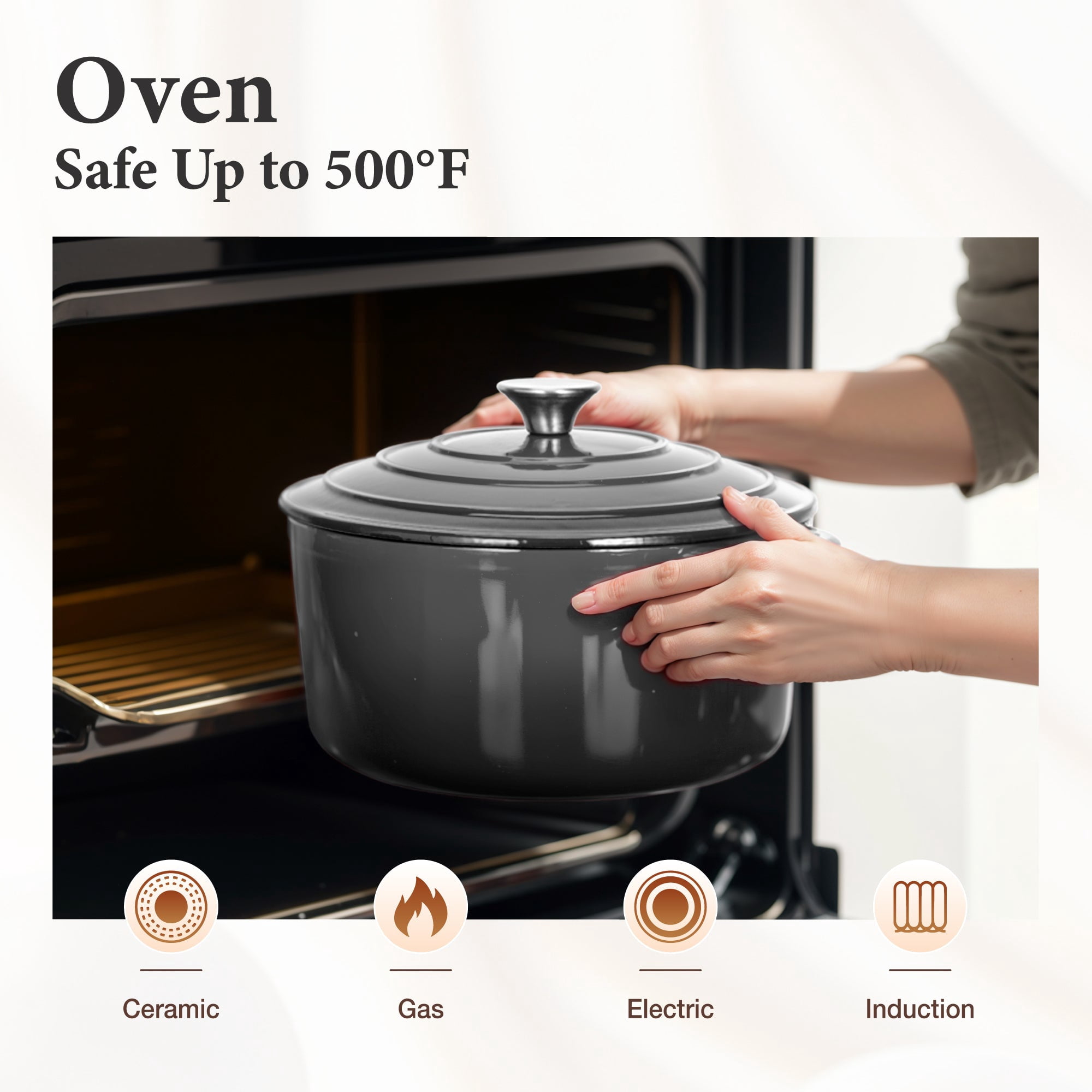 MF Studio 7-Piece Enameled Cast Iron Cookware Sets, Heavy Duty Ceramic Coated Pots and Pans Set, Gray Dutch Ovens Set