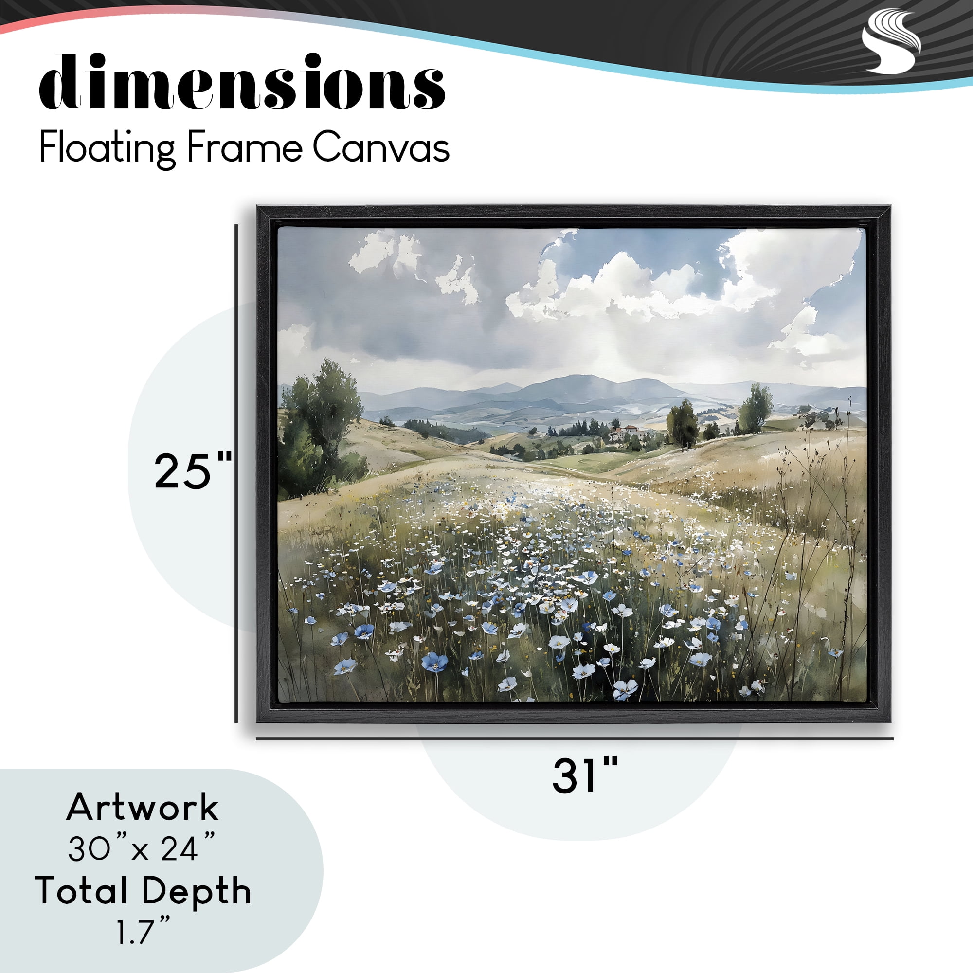 Stupell Industries Poppy Blues Across Meadow Black Framed Floater Canvas Wall Art, design by Franklyn Gregory