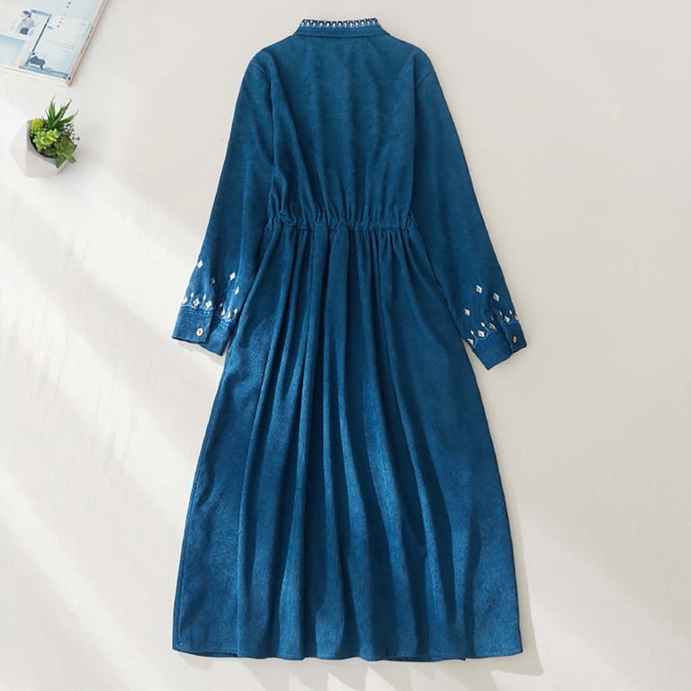 ylioge Fall Dresses for Women, Womens Rerto Elegant Corduroy Dress Plus  Size Casual Loose Long Sleeve Lapel High Wasit with Swing Pleated Hem Solid  Color Maxi Dress Fall - Walmart.com
