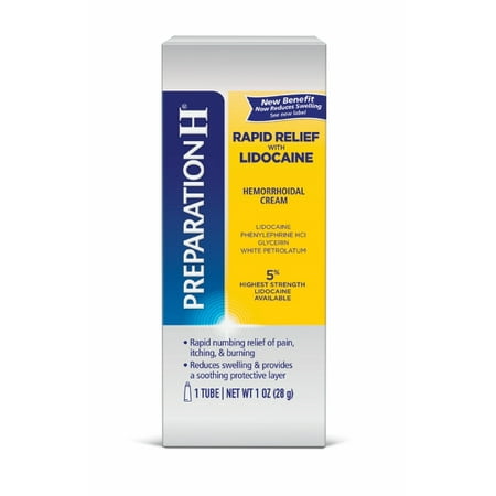 Preparation H Rapid Relief with Lidocaine Hemorrhoid Symptom Treatment Cream, Numbing Relief for Pain, Burning and Itching, Tube (1.0