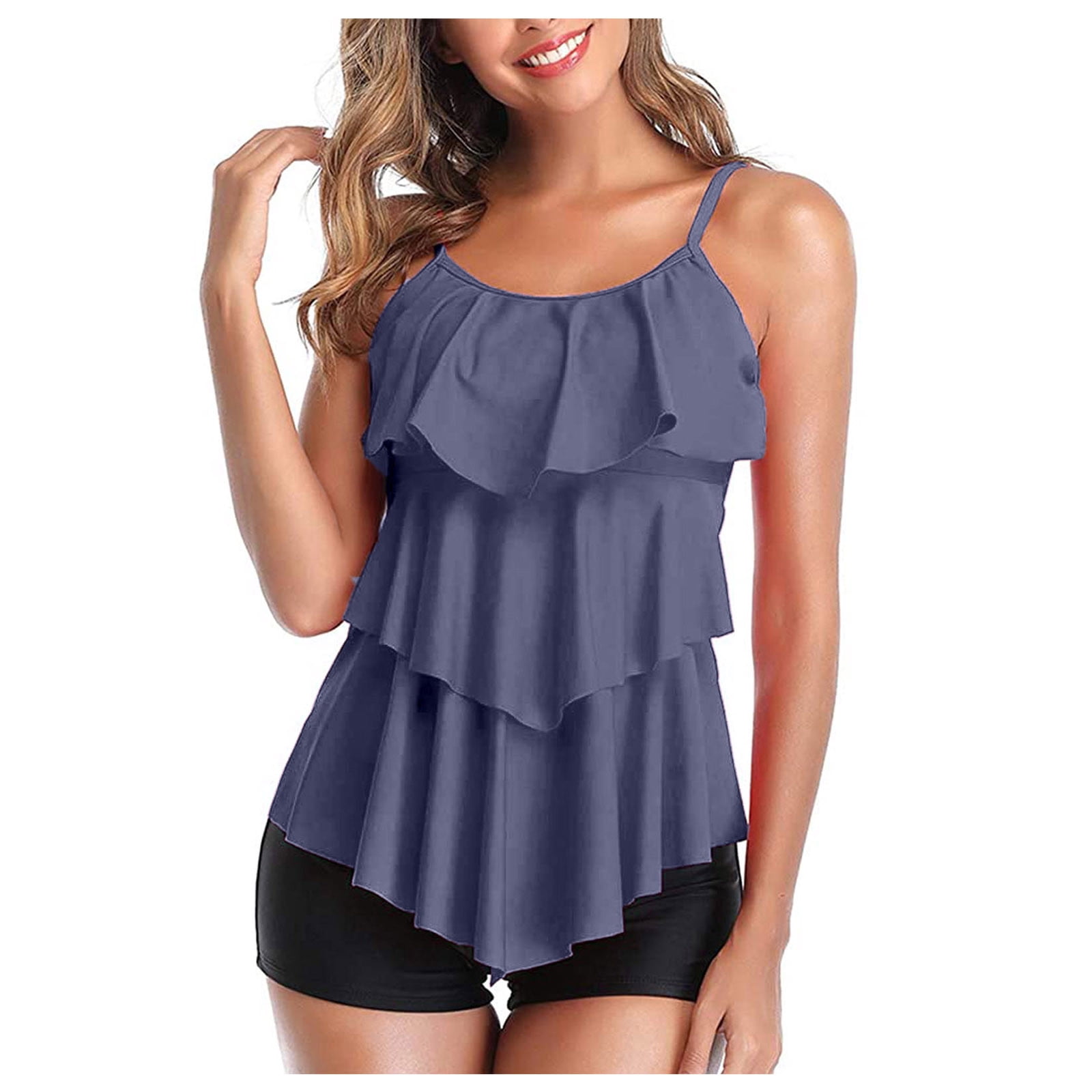 Women's Modest Swimsuit Swim Skirt Bottoms Solid Tummy Control Bikini Tops for Women