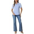 thumbnail image 2 of INSPIRE CHIC Button Down Shirt for Women's Collared Contrast Trim Puff Short Sleeve Blouse, 2 of 4